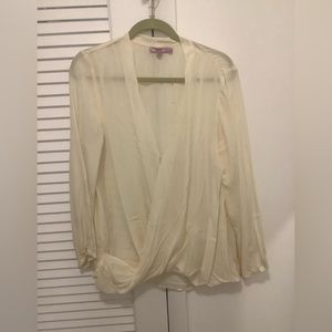 Calypso L/S cream silk vneck blouse